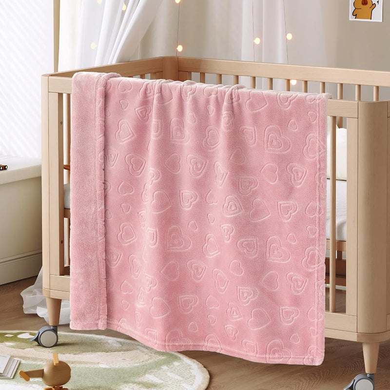 BORITAR Baby Blanket with Heart Design for Girls Ultra Soft Fleece Warm and Lightweight Blankets for Infant Toddler Newborn, 30x40 Inch, Blush Pink - Image 5